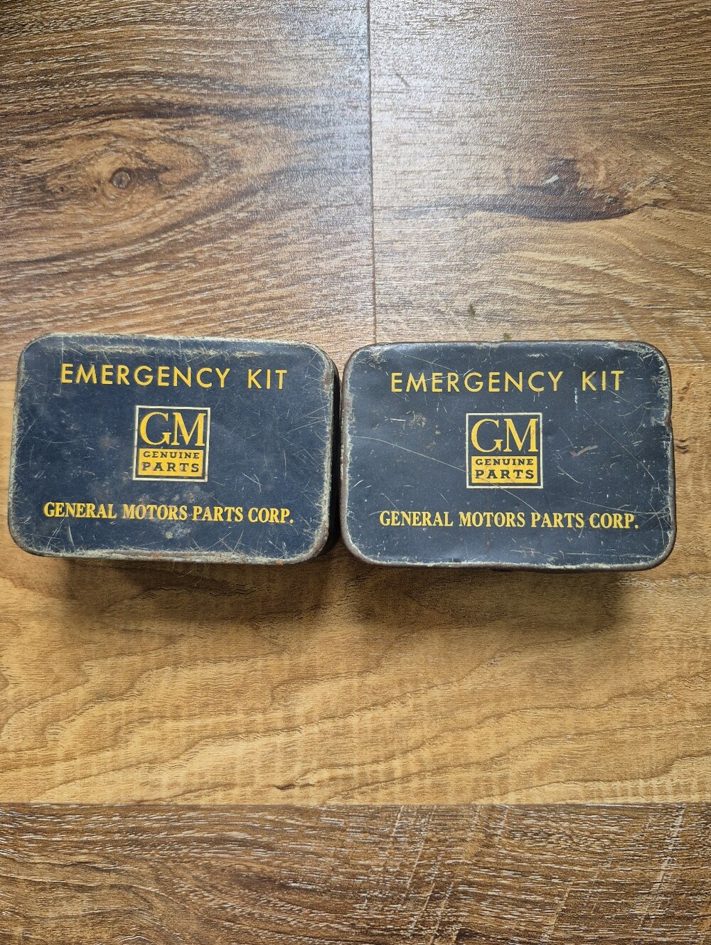 Vintage GM Genuine Parts Black & Yellow Emergency Kit Tin - Set of 2